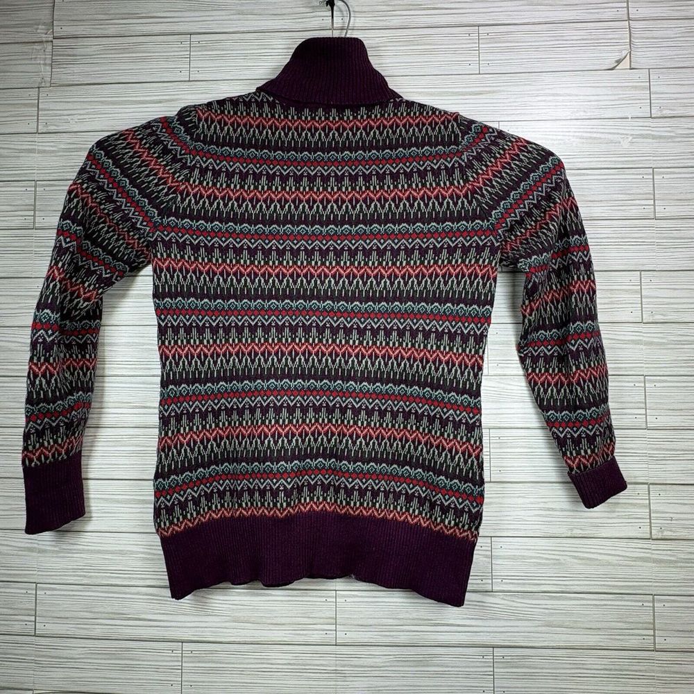 L.L. Bean Women's Cotton Cashmere Purple Geometric Print Turtleneck Sweater Sz S - Picture 2 of 9